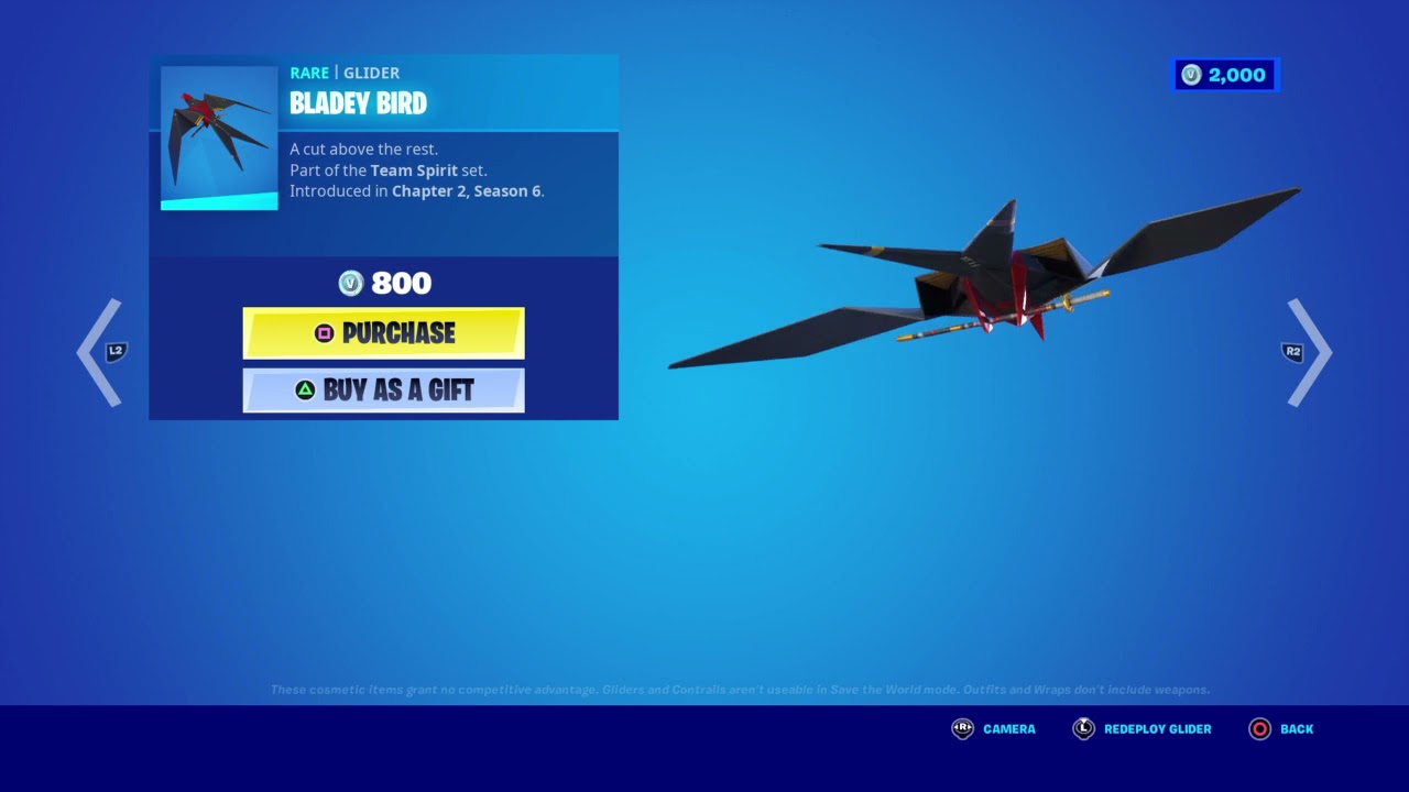 BLADEY BIRD “GLIDER” (RARE) 800 V Bucks - FORTNITE CHAPTER 2 SEASON 6