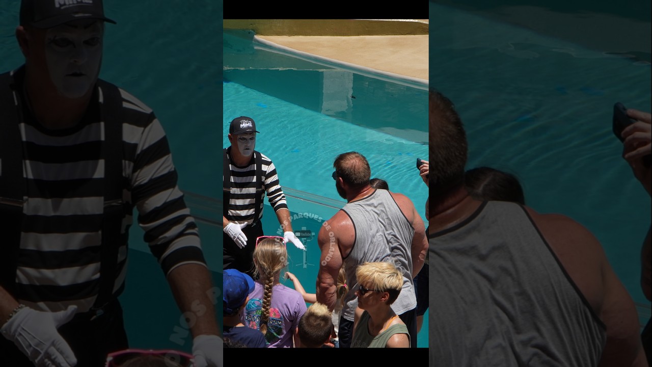 Tom o mímico ficou com medo deste fisiculturista 💪🏻😬🫣😂🤣 #tomthemime #seaworldmime  #seaworldorlando