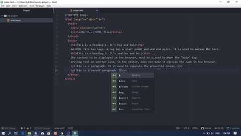 Atom - creating the first project and HTML file