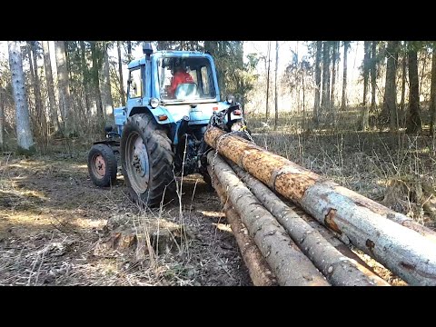 Skidding Logs - Homemade Skidder Attachment - Belarus MTZ 80