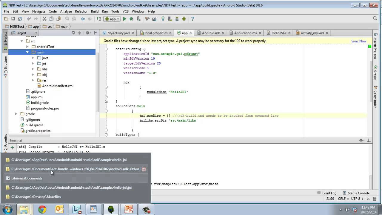 Building NDK apps with Android studio