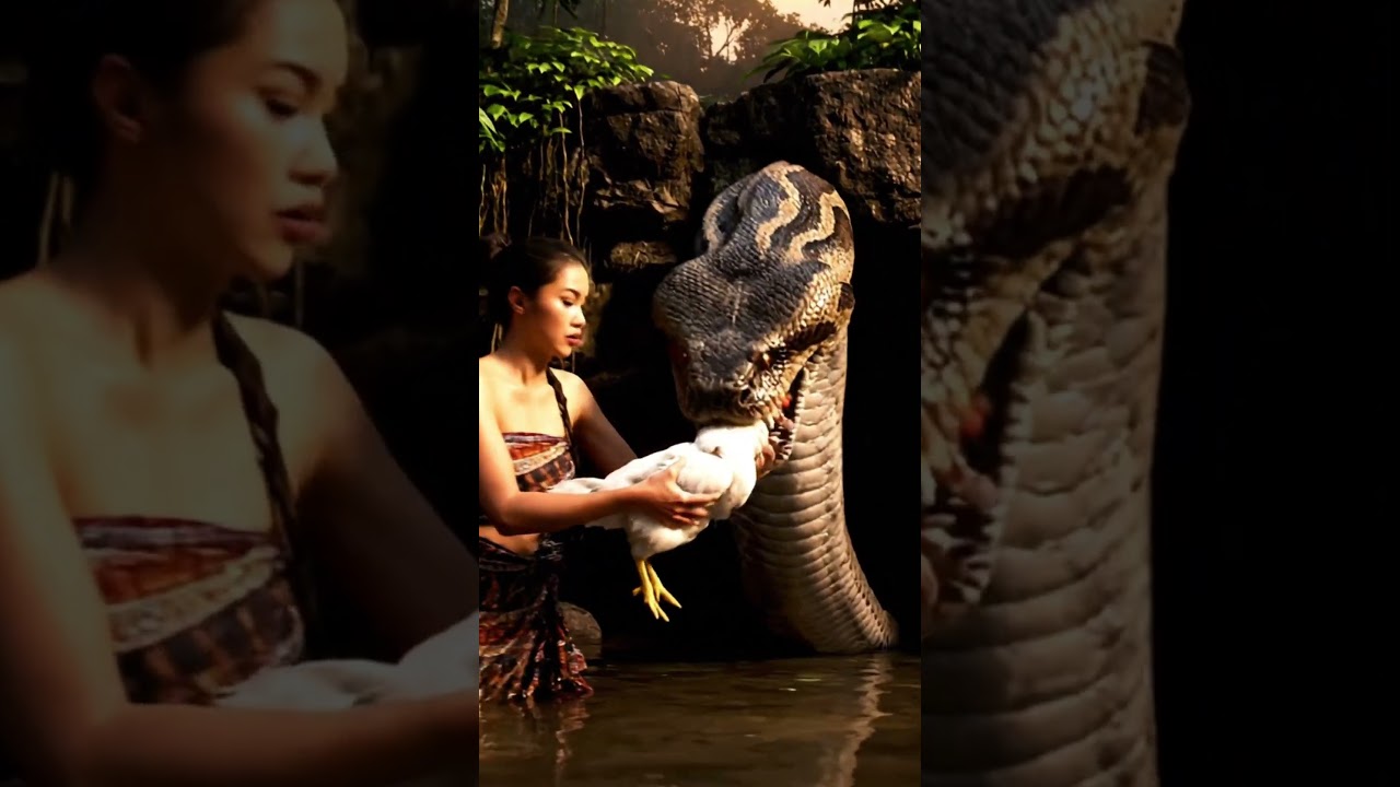 Женщина кормит змею и получает осыпь золотыми монетами 