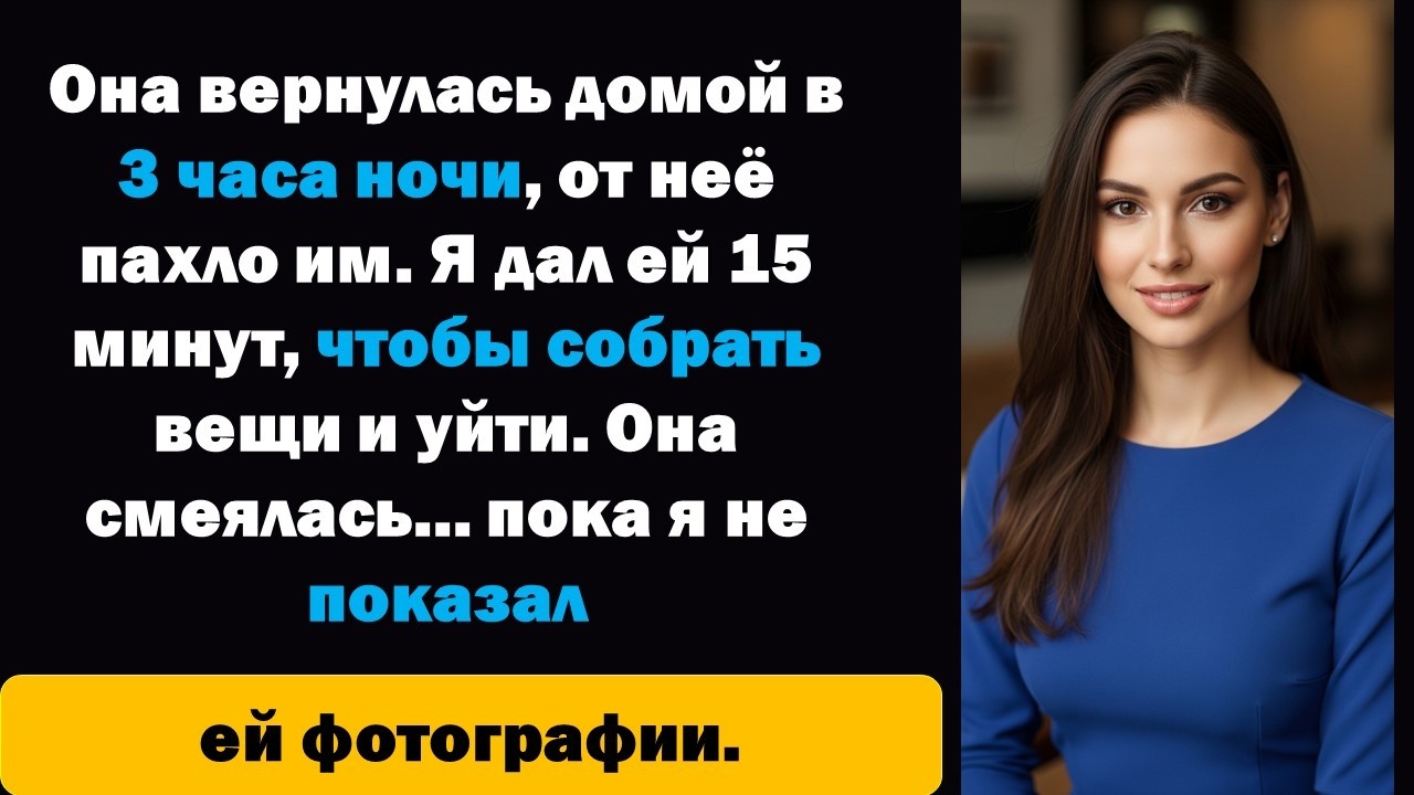 Она пришла домой в 3 часа ночи, от неё пахло им. Я дала ей 15 минут, чтобы собрать вещи и уйти.