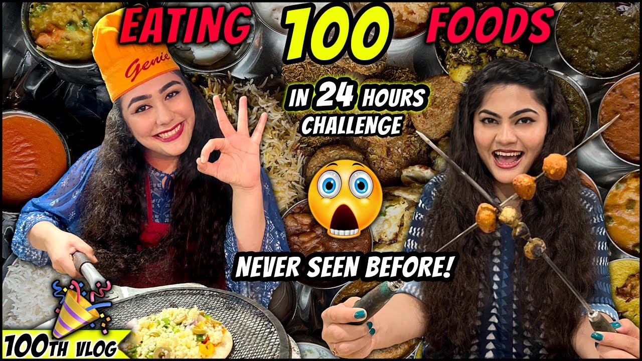 We ate 100 FOOD DISHES in 24 hours Food Challenge!😱100 dishes - PASS OR FAIL?🤯💰Thakur Sisters