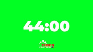 Celebrity 44-Minute Green Screen Timer | White Text Countdown with Alarm Wealth