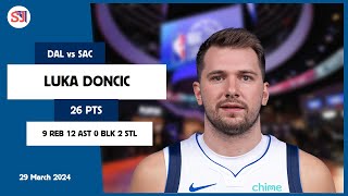 LUKA DONCIC 26 PTS, 9 REB, 12 AST, 0 BLK, 2 STL vs SAC | 2023-2024 DAL | Player Full Highlights