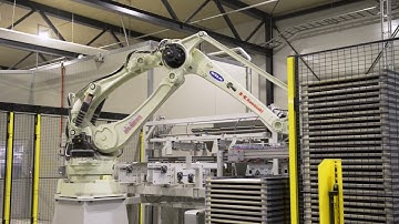 Kawasaki Robotics: CP180L production and palletisation of pressed wood products