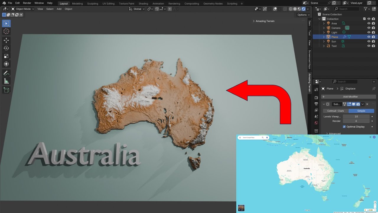 How to create 3d terrain map with Blender