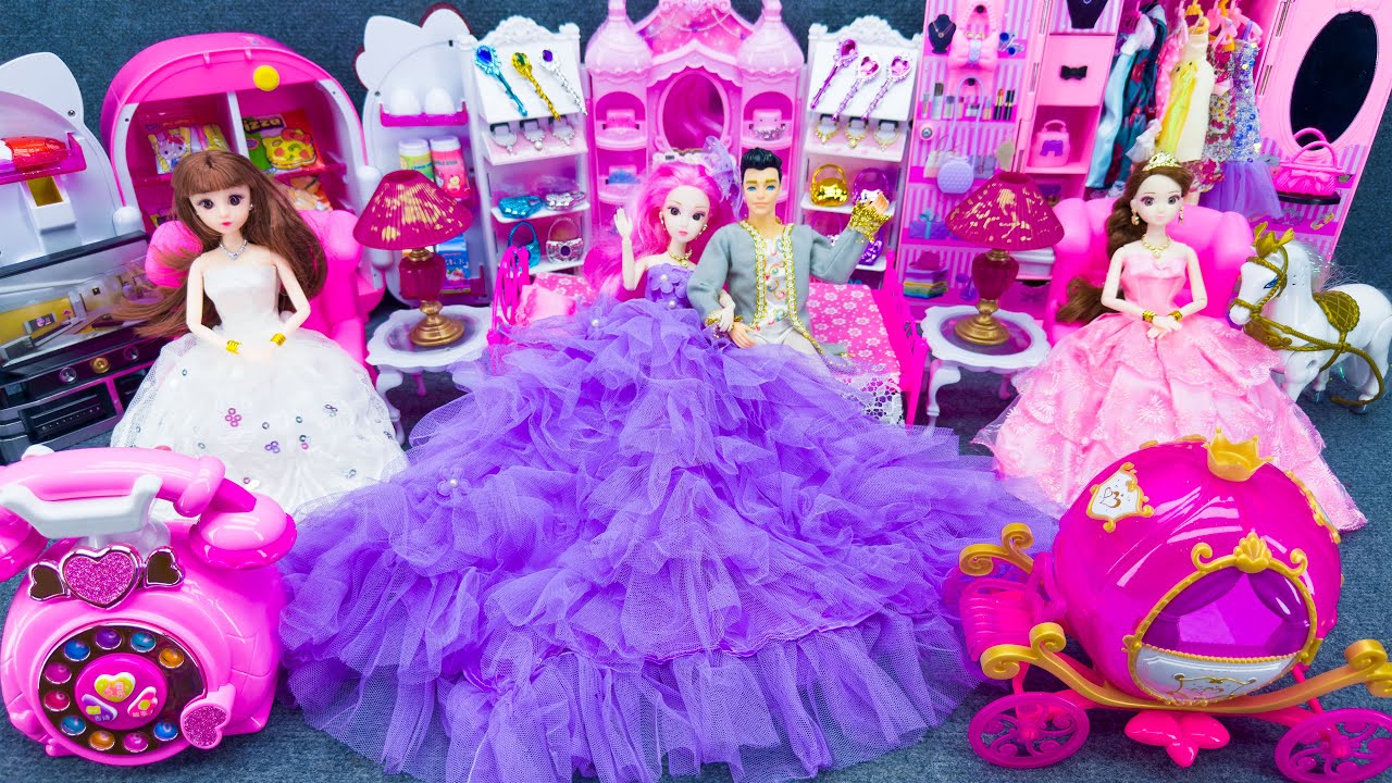 21 Minutes Satisfying Unboxing Barbie Princess Bedroom Happy Wedding Dress Up Playset ASMR Review