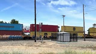 BNSF 4285 Intermodal Stack Train North - E, Lodi Avenue. Railroad Crossing, Lodi CA