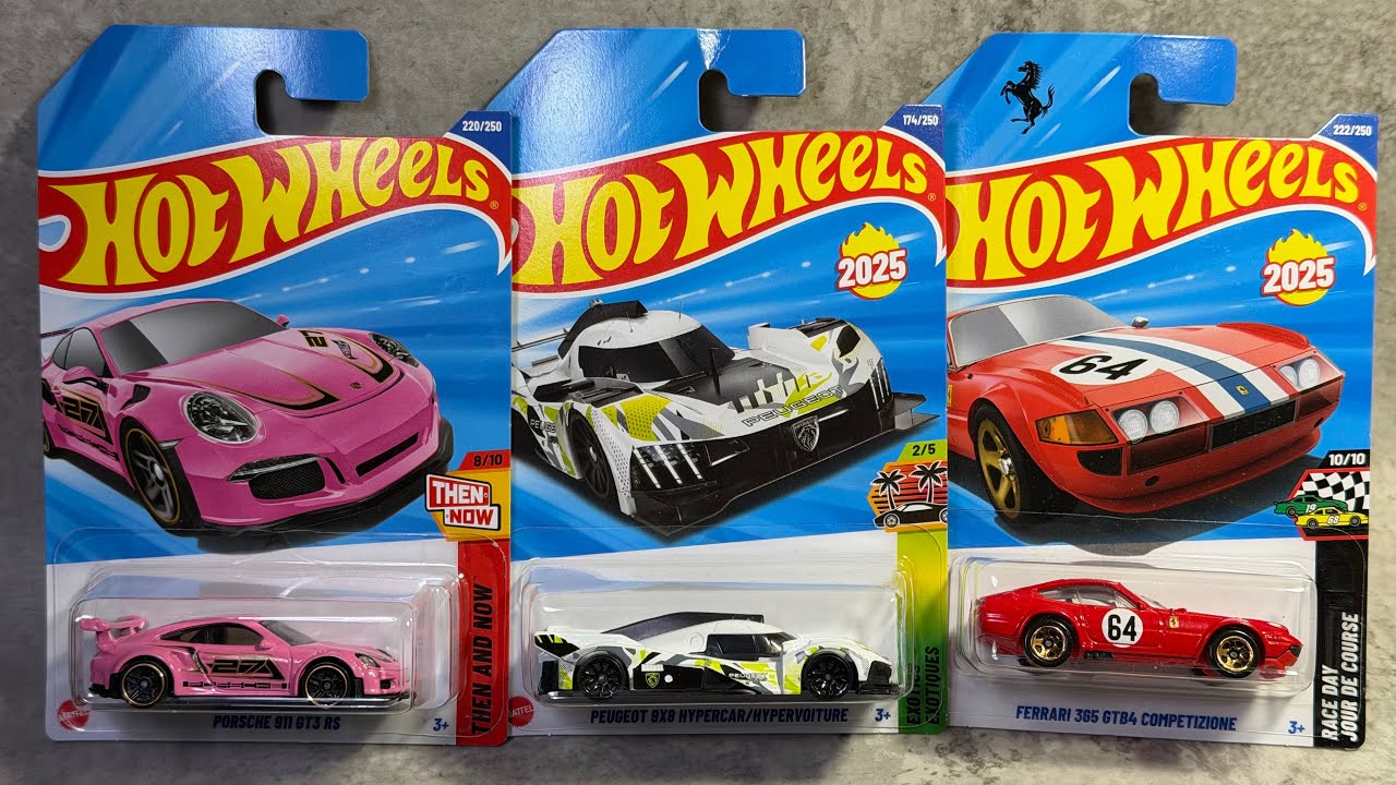 ミニカー　今日のお買い物HOTWHEELS BASIC  ● PORSCHE 911 GT3 RS ● PEUGEOT 9X8 ● FERRARI　365 GTB4 COMPETIZIONE