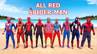 ALL RED SPIDER-MAN Party Battle On The Beach ( Funny Live Action )