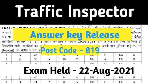 Traffic Inspector (Post Code-819) Official Answer key Release