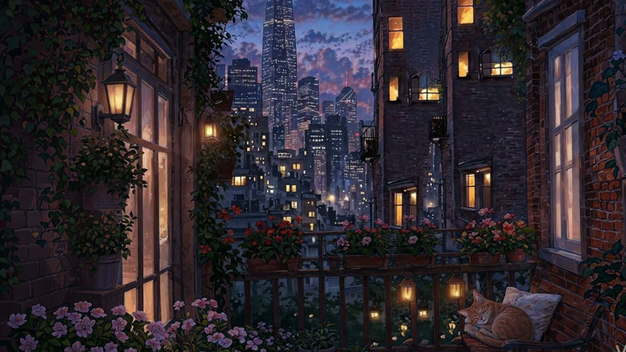 Cozy Balcony Sunset in the City | Relaxing LoFi Night Ambience