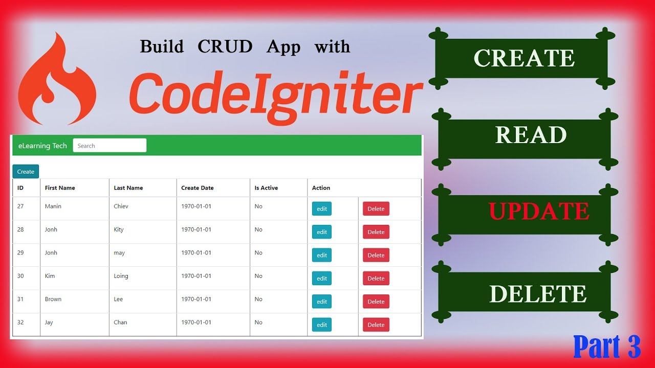 Codeigniter CRUD Application | Update | Part 3 - YouTube