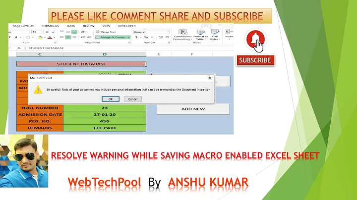 How to resolve WARNING!!Be Careful! Parts of your Document may include personal information in EXCEL