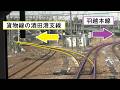 雪が積った冬の羽越本線 酒田駅～本楯駅間を走行する701系の前面展望