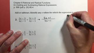 8-3 Adding and Subtracting Rational Expressions problems #2-4