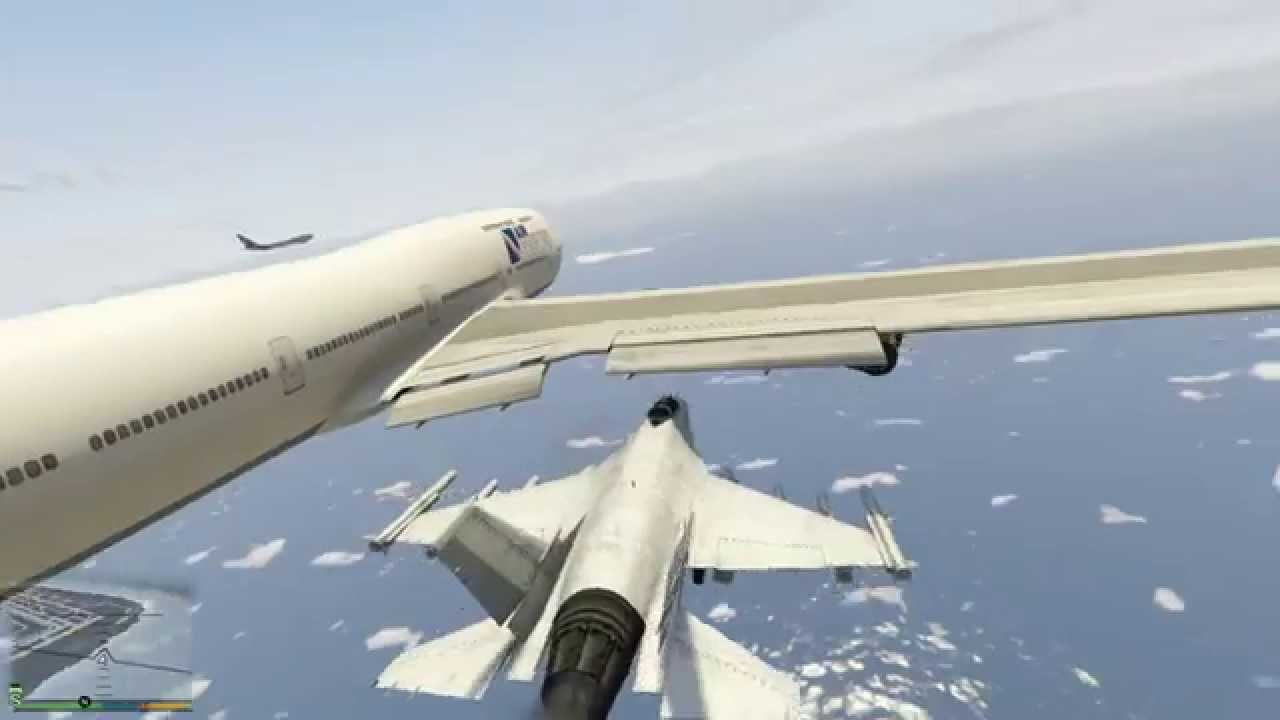 Ps4でgta5実況 空飛ぶ飛行機の上に戦闘機を着陸させてみた 主観 一人称視点 ジャンボジェット機 Youtube