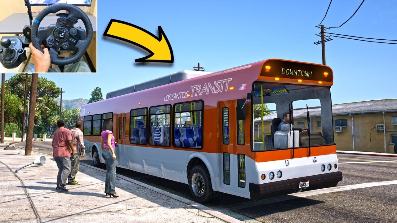 GTA 5 Lets Go To Work As LS Transit Bus Driver - Steering Wheel Gameplay