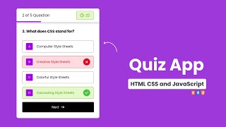 Quiz App with Timer in HTML CSS & Javascript | Quiz App with Timer in Javascript | Part 2