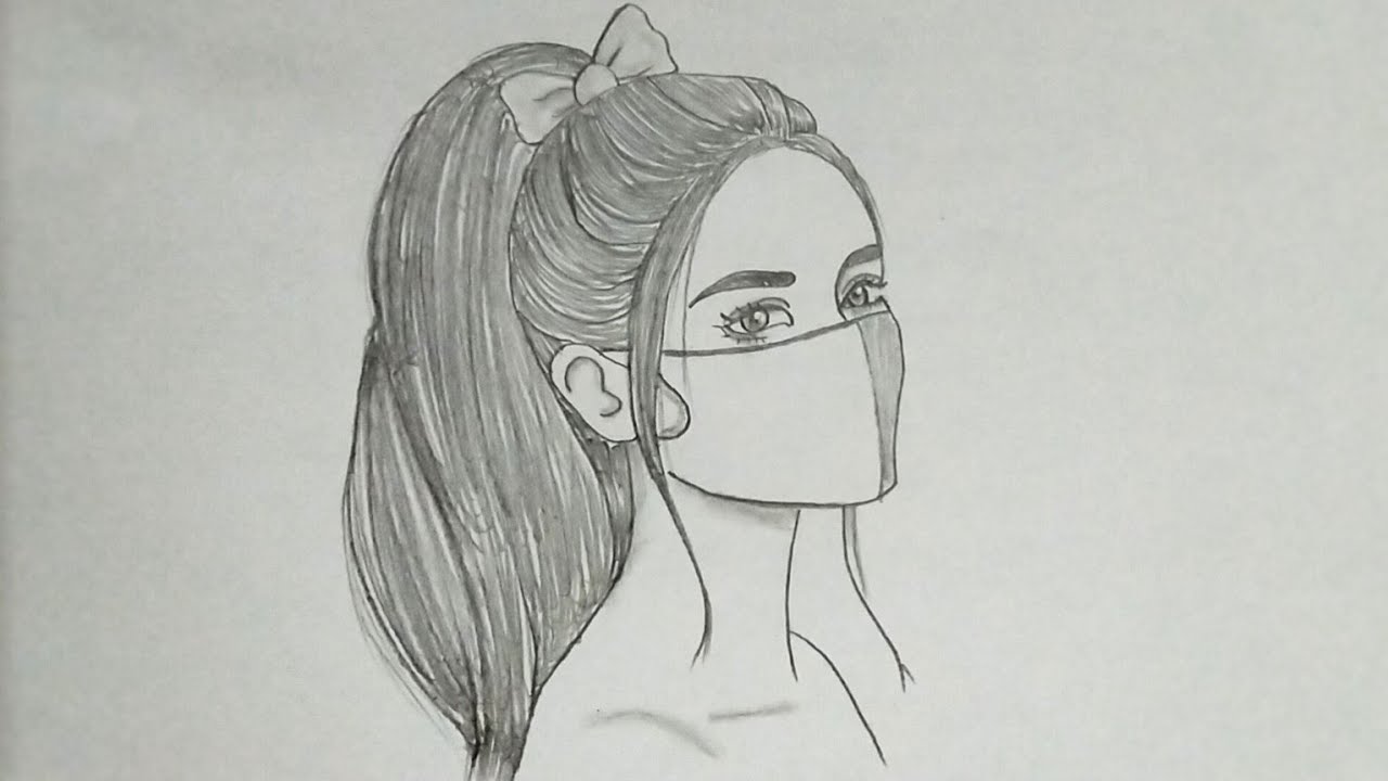Girl with Face Mask Drawing Easy Drawings How to Draw a Girl with Mask step by step YouTube