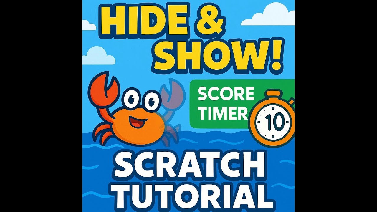 How to Hide and show sprites in Scratch + How to Add a Score & Timer!