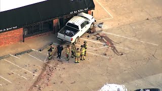 Sky 5 Shows Pickup Truck Crashed Into Side Of Building In North Oklahoma City