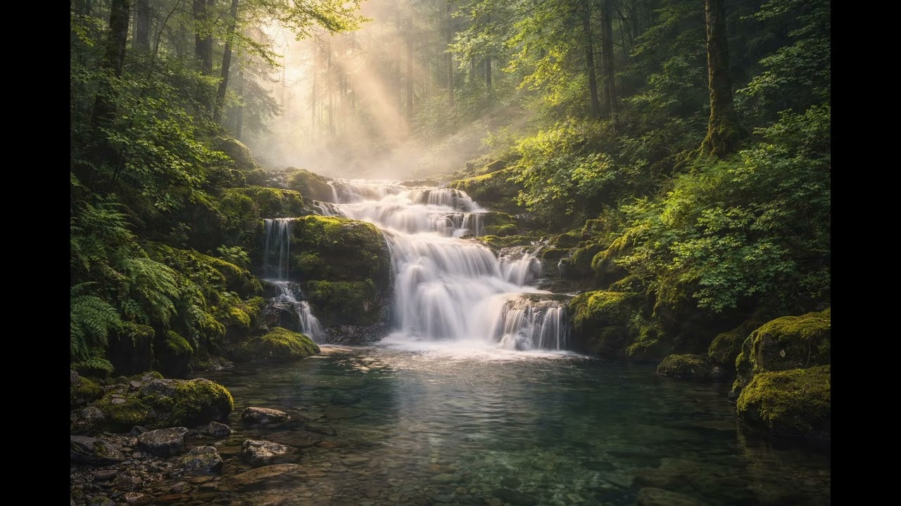 tranquil forest waterfall 2 Hour TV Wallpaper