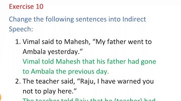 Exercise 10 Direct and Indirect Speech from English excellent grammar guide class 10th