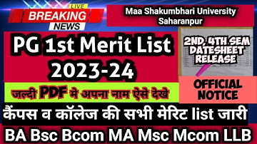 Ms university pg merit list| Maa shakumbhari university pg merit list| Datesheet of Ms University