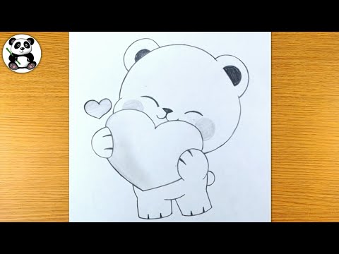 Cute teddy brings love easy pencil drawing | cute animals drawing@TaposhiartsAcademy