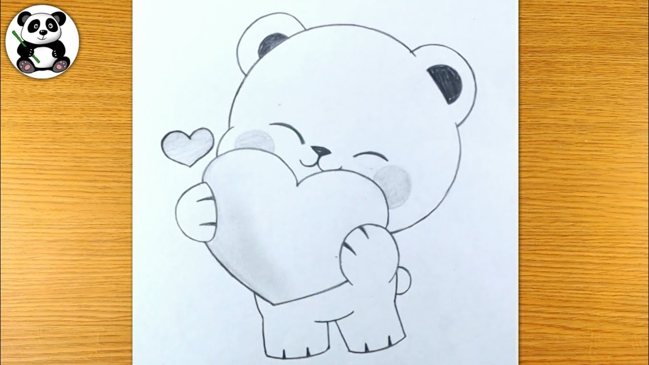 Cute teddy brings love easy pencil drawing | cute animals drawing