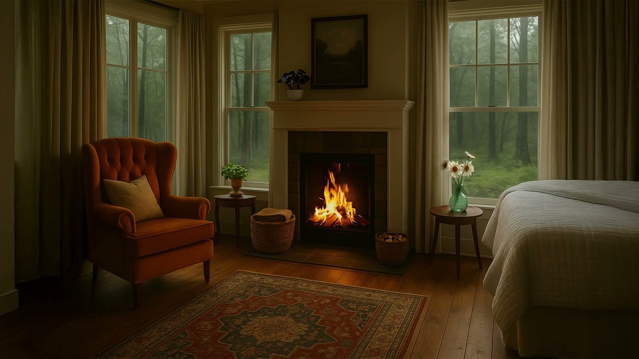Cozy Cabin Fireplace Ambience | Relaxing Moments by the Fire in a Serene Forest Escape