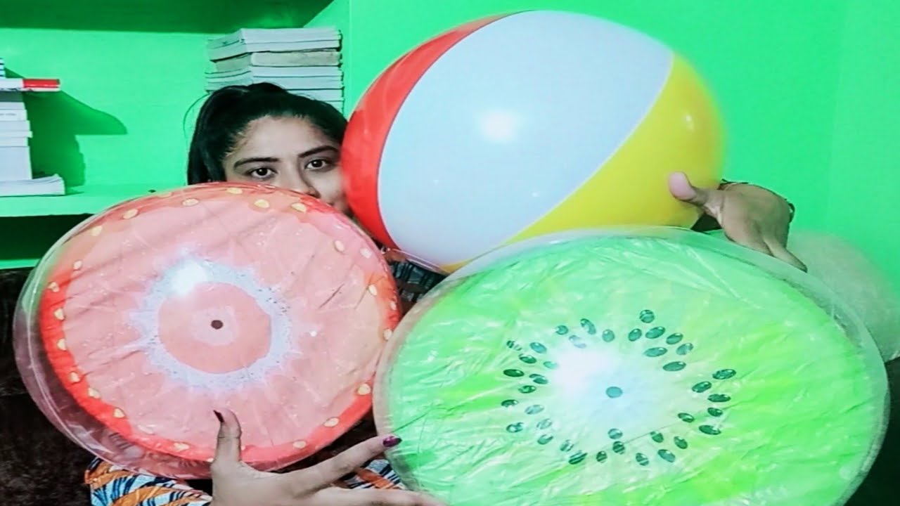 3 beautiful beach balls blowing 😍 // unboxing beach balls and inflating