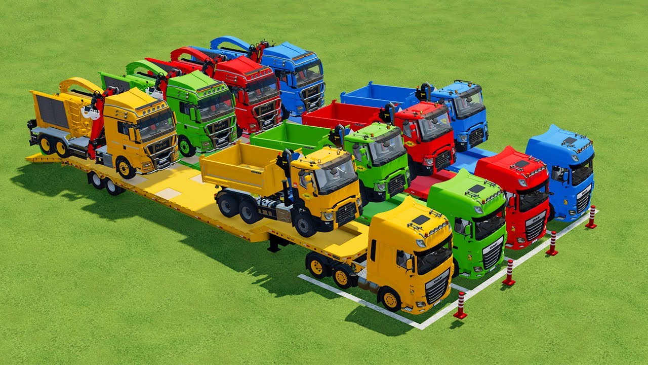 TRANSPORTING RENAULT MIXER TRUCK AND MAN DUMP TRUCK WITH FLATBED TRUCK, MAN - FARMING SIMULATOR 22