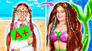 FROM NERD TO MERMAID || The Ultimate Makeover! Beauty Gadgets and Hacks by 123 GO! SCHOOL