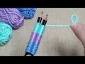 Amazing Woolen Flower Ideas with Pencil - Hand Embroidery Trick - Sewing Hack - Easy Flower Making