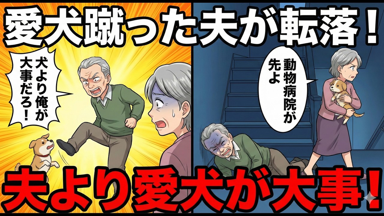 「犬より俺が大事だろ！」と愛犬を蹴った夫が階段から転落。私は夫を跨いで愛犬を抱き上げ、「動物病院が先よ」と車を出した。