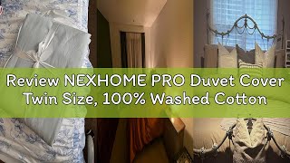 Review NEXHOME PRO Duvet Cover Twin Size, 100% Washed Cotton Orgnic Linen Like Textured Breathable D