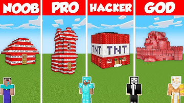 TNT BLOCK BASE HOUSE BUILD CHALLENGE - Minecraft Battle: NOOB vs PRO vs HACKER vs GOD / Animation
