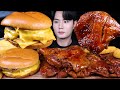 트리플 치즈버거 자메이카통다리 치킨 먹방ASMR MUKBANG TRIPLE CHEESEBURGERS &amp; SPICY BBQ CHICKEN チキンチーズバーガー eating sounds