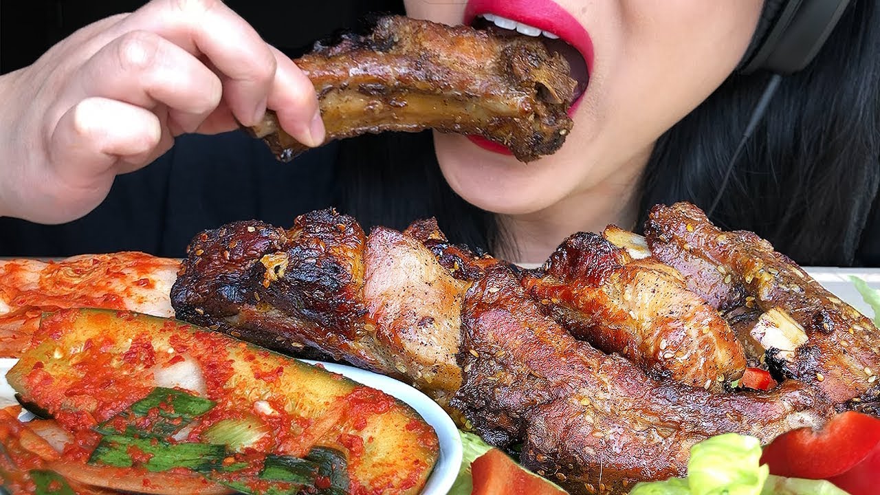 ASMR RIBS & KIMCHI RICE PLATTER MUKBANG (No Talking) Eating Sounds | ASMR Phan
