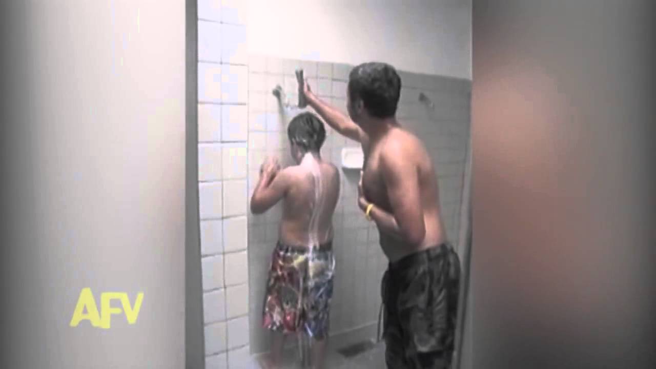 Outdoor shower shampoo prank