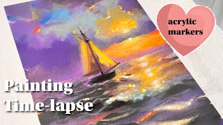 Painting Timelapse | A sailor in the setting sun | No music