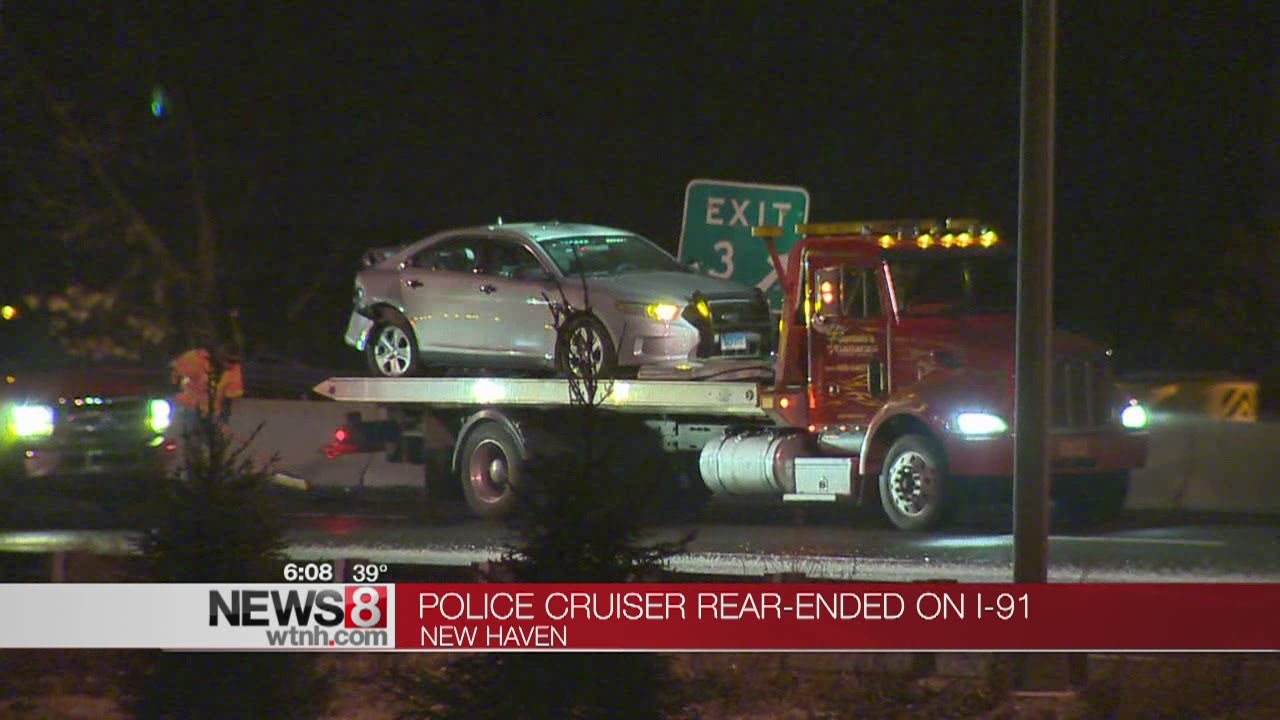 State trooper injured after cruiser struck on I-91 in New Haven - YouTube