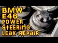 BMW E46 power steering hose and reservoir replacement. 2005 325ci power steering hose repair