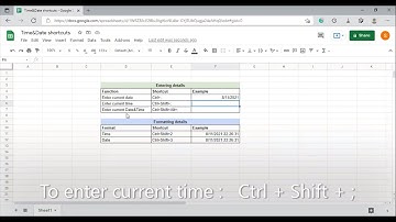Google sheets - Date & Time shortcuts