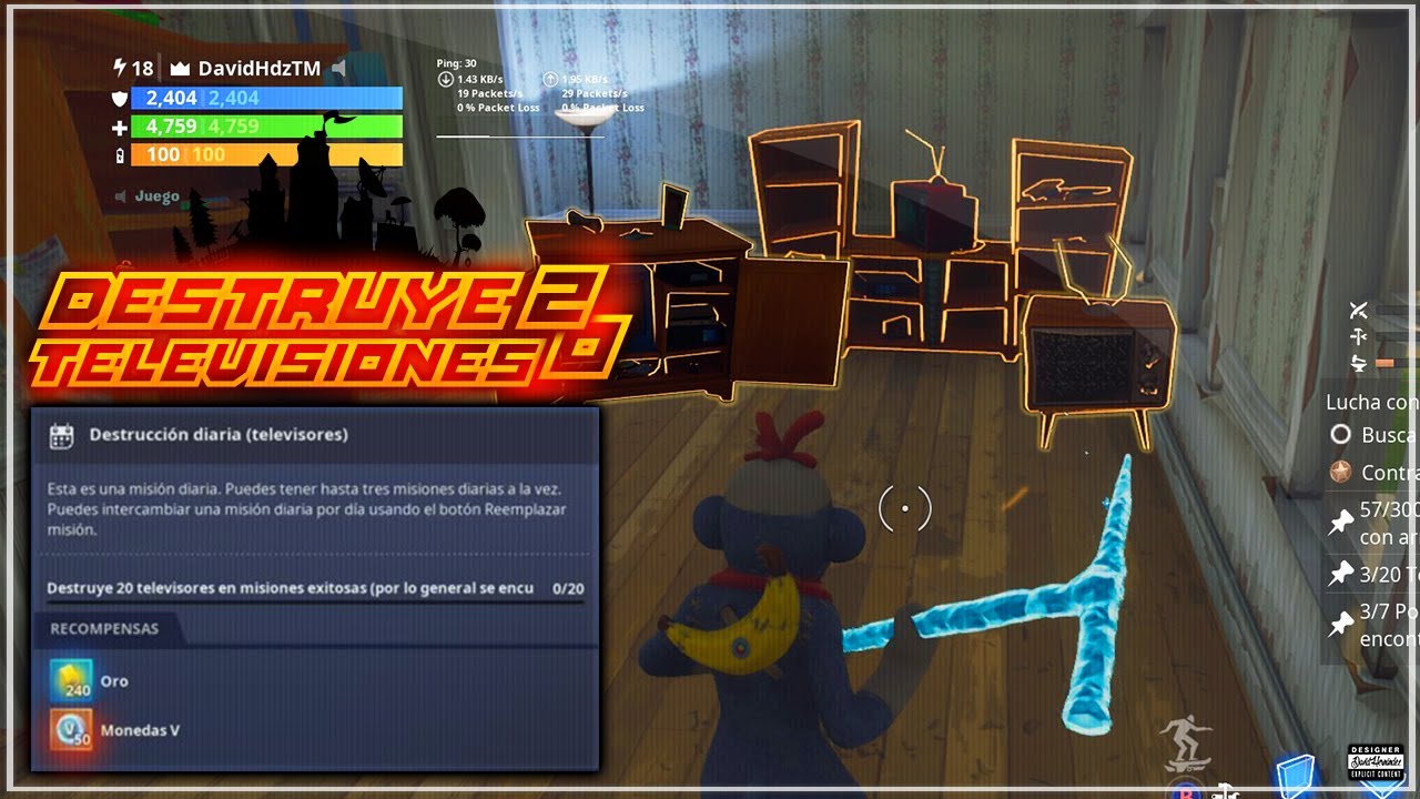 Destruye 20 televisiones en misiones exitosas en Salvar al mundo | Fortnite