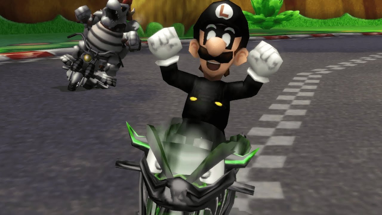 Darky Luigi on Flame Runner in Mario Kart Wii